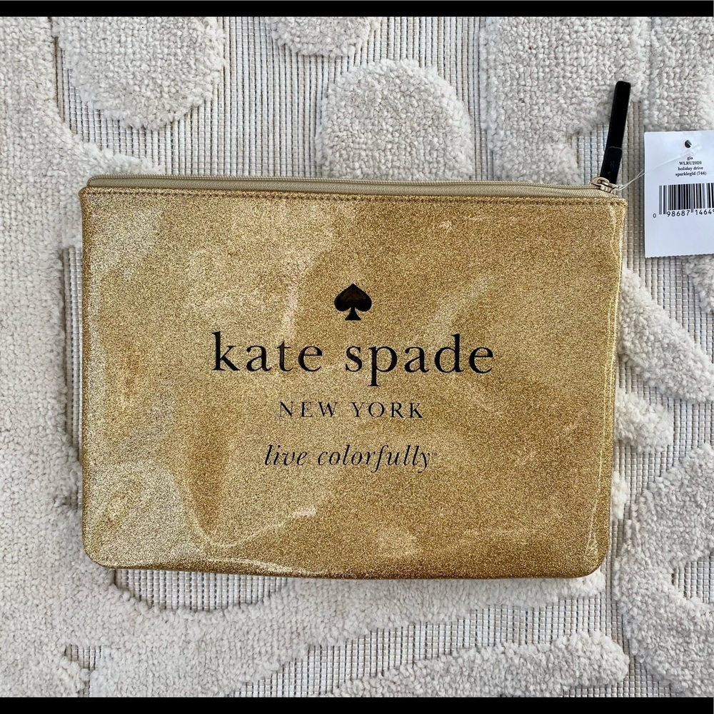 Kate Spade Large Gold Sparkle Cosmetic Bag